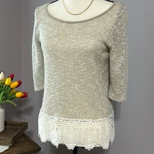 GILLI Lace Bottom Top in Large Ecru | Beige